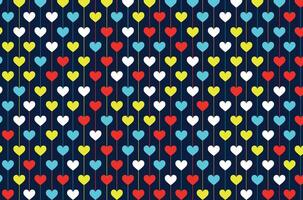 Seamless colorful hearts on colorful stripes pattern vector