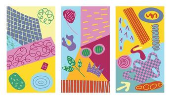 Set of vertical backgrounds with abstract doodle elements for your design, background, poster, banner. Illustration for social media vector