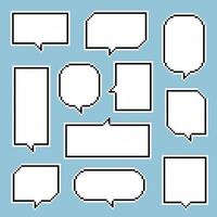 collection set of retro game 8bit pixel art speech bubble balloon black and white color vector