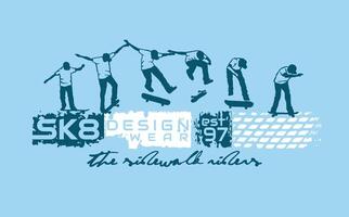 Illustration of a skateboarder silhouette performing a trick sequence. Art in composition with lettering. vector