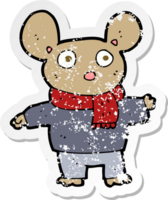 retro distressed sticker of a cartoon mouse in clothes drawing png
