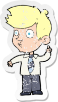 retro distressed sticker of a cartoon boy asking question drawing png