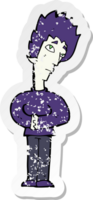 retro distressed sticker of a cartoon curious vampire drawing png