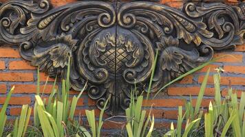 cement carving texture background on garden wall photo