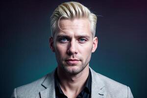 Portrait of a man against the background of a night landscape photo