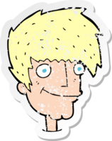 retro distressed sticker of a cartoon smiling man drawing png