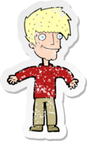 retro distressed sticker of a cartoon happy man drawing png