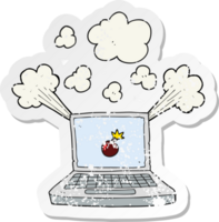 retro distressed sticker of a cartoon laptop computer with bomb symbol drawing png
