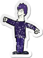 retro distressed sticker of a cartoon happy vampire drawing png