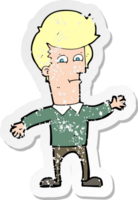 retro distressed sticker of a cartoon waving man drawing png