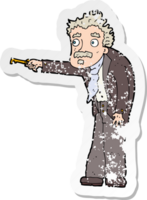 retro distressed sticker of a cartoon man trembling with key unlocking drawing png
