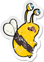 retro distressed sticker of a cartoon funny bee drawing png