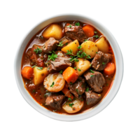 Hearty Beef Stew with Potatoes and Carrots in a Bowl Isolated on Transparent Background png