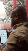 Vertical AI software engineer coding modern innovative development project on his gadgets, showcasing machine learning and data processing on neural network. Artificial intelligence business. Camera B. video