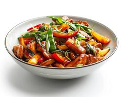 a bowl of stir fried vegetables and meat photo