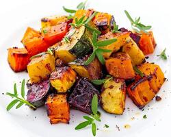 a plate of vegetables with herbs and spices photo