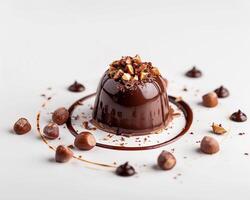 a chocolate dessert with nuts on top photo