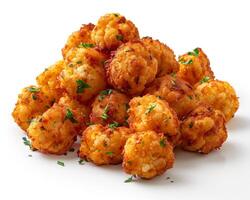 a pile of fried cauliflower balls on a white background photo