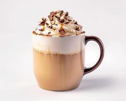 a coffee with whipped cream and nuts on top photo