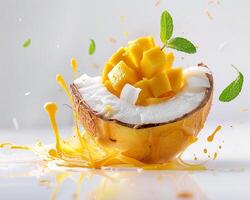 a mango being splashed with juice photo