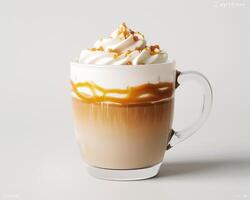 a coffee drink with whipped cream and caramel photo