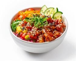 a bowl of food with vegetables and meat in it photo