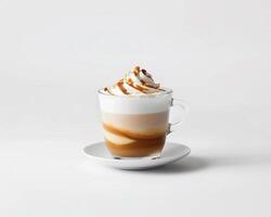 a coffee with whipped cream and caramel on top photo