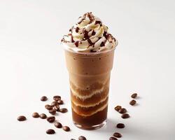 a coffee drink with whipped cream and chocolate chips photo