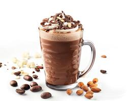 a glass of hot chocolate with whipped cream and nuts photo