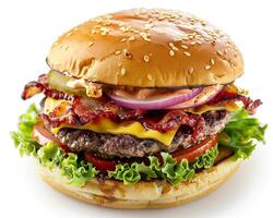 Hamburger with Bacon, Lettuce, and Tomato photo