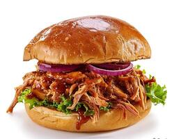 Pulled Pork Sandwich with Onions and Lettuce photo