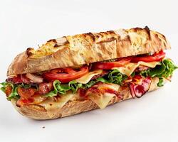 a sandwich with lettuce, tomatoes, and bacon photo