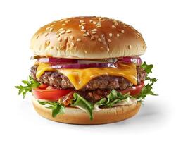 Hamburger with Cheese, Lettuce, and Onions photo
