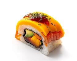 Sushi Roll with a Variety of Vegetables and Meat photo