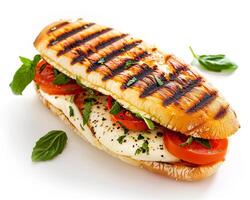a sandwich with tomatoes and mozzarella cheese photo