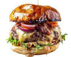 A Hamburger with Cheese, Bacon, and Lettuce photo