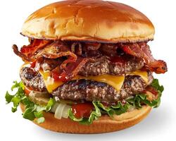 Large Hamburger with Bacon, Lettuce and Cheese photo