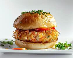 A crab burger on a bun photo
