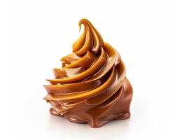 A chocolate covered ice cream cone on a white background photo