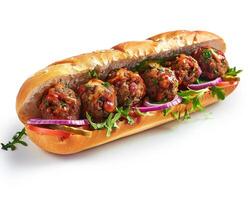 a sub sandwich with meatballs and onions photo