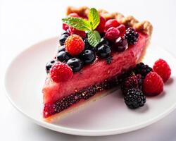 a slice of pie with berries on top photo