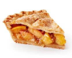 a slice of peach pie on a white background photo