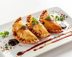 a plate with three empanadas photo