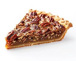 a slice of pecan pie with pecans on top photo
