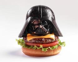 a hamburger with a darth vader helmet on it photo