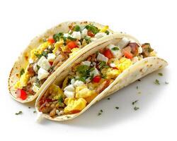 two tacos with eggs, cheese and vegetables photo