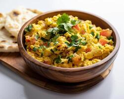 scrambled eggs with tomato and coriander photo