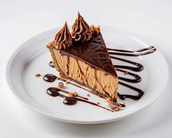a piece of chocolate pie on a plate photo