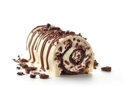 a chocolate roll with white and dark chocolate on top photo