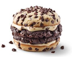 a chocolate chip cookie dough burger with chocolate chips photo